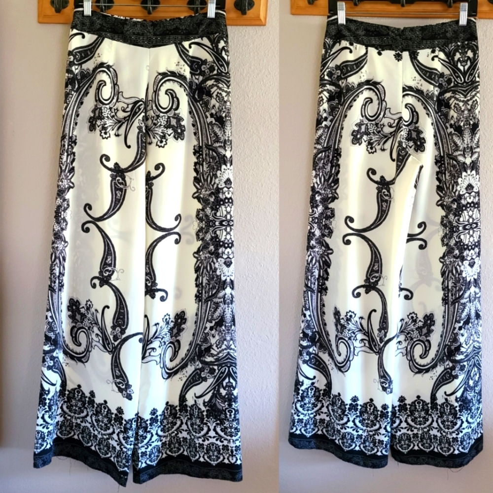 A'Gaci Black & White Paisley Wide Leg Pants